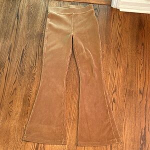 aerie Wide Leg Ribbed Velvet Pants in Camel Brown